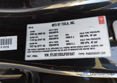 2018 Tesla Model 3 Long Range/Performance из США, поврежденный, VIN 5YJ3E1EB3JF091847